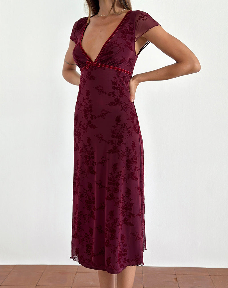 Bild von Vilinia Midikleid in Botanical Flower Maroon