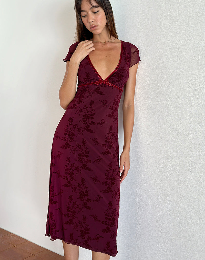 Bild von Vilinia Midikleid in Botanical Flower Maroon