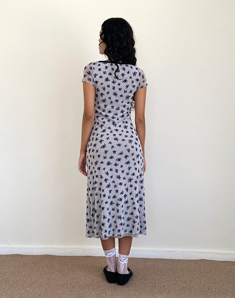 Bild von Vilinia Kleid in Hellgrau Blumen Cluster Flock