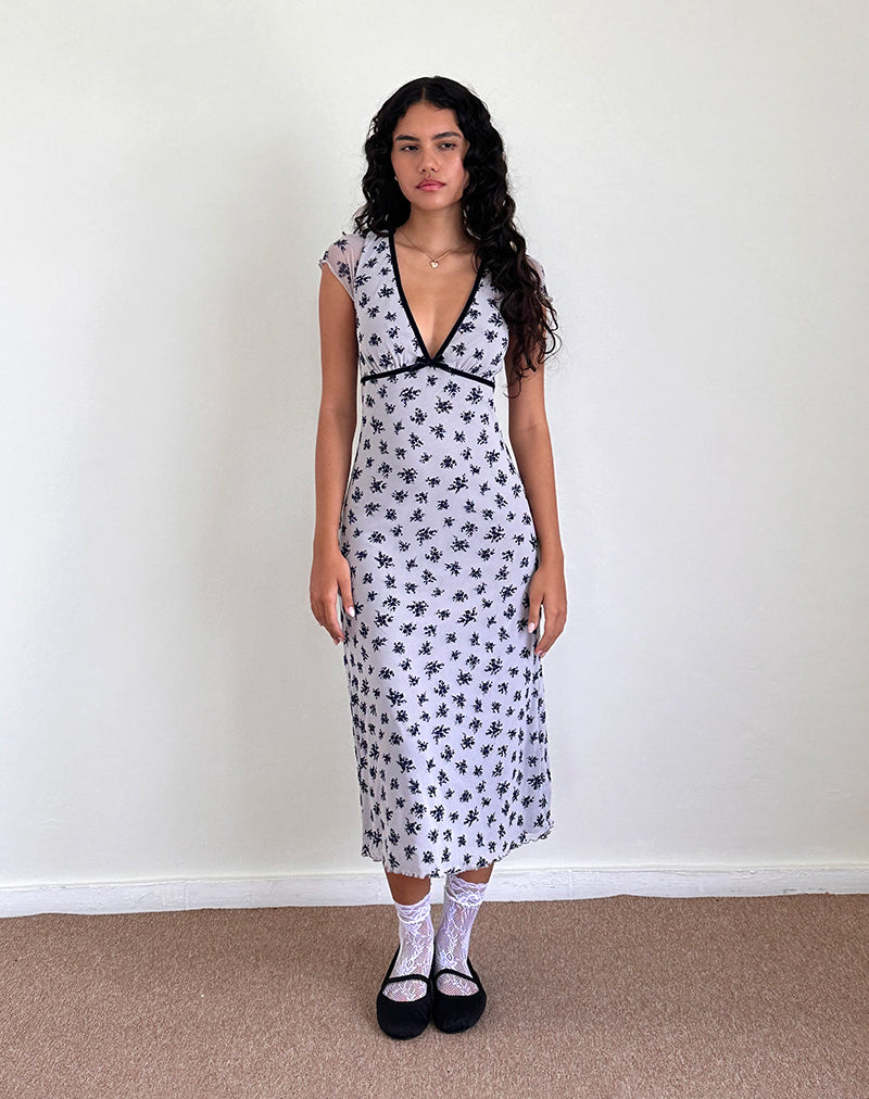 Bild von Vilinia Kleid in Hellgrau Blumen Cluster Flock