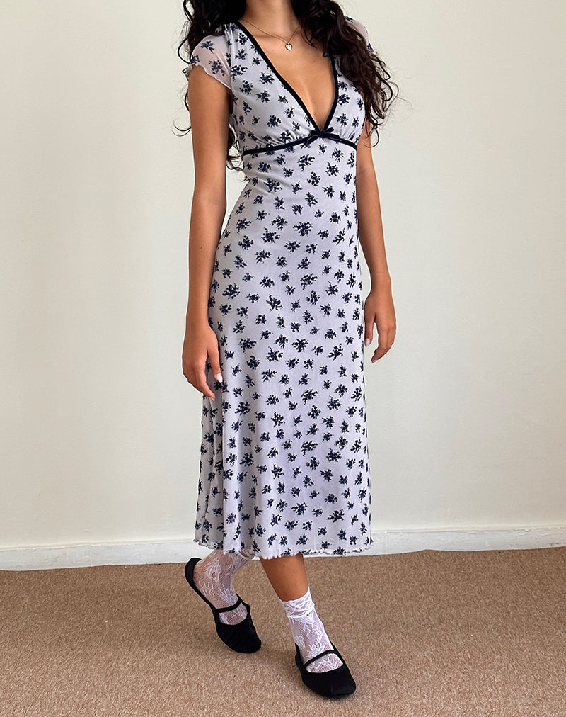 Bild von Vilinia Kleid in Hellgrau Blumen Cluster Flock