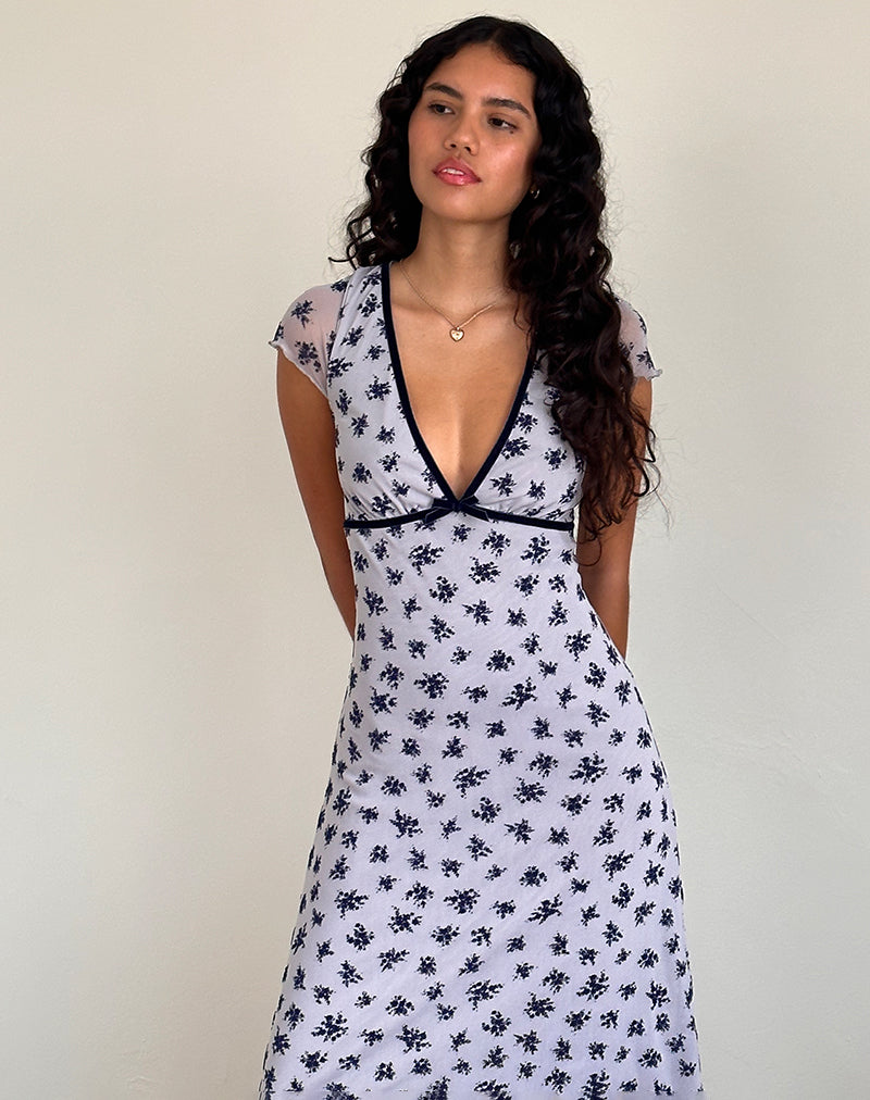 Bild von Vilinia Kleid in Hellgrau Blumen Cluster Flock