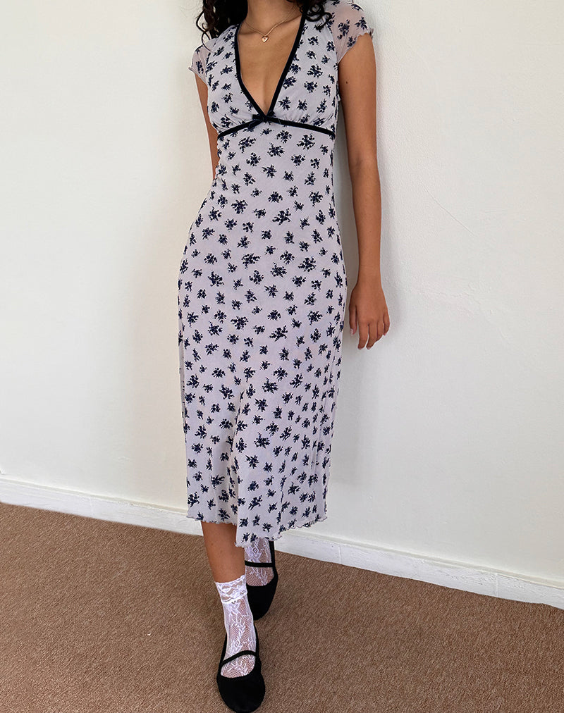 Bild von Vilinia Kleid in Hellgrau Blumen Cluster Flock
