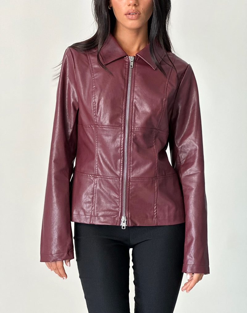 Vincent Fitted Jacke in PU Burgundy