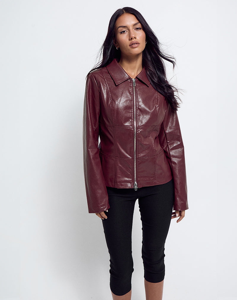 Bild von Vincent Fitted Jacket in PU Burgundy