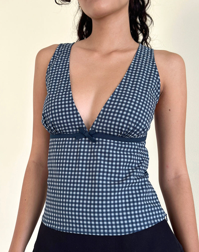Image of Vishata Top in Mini Gingham Dunkelblau