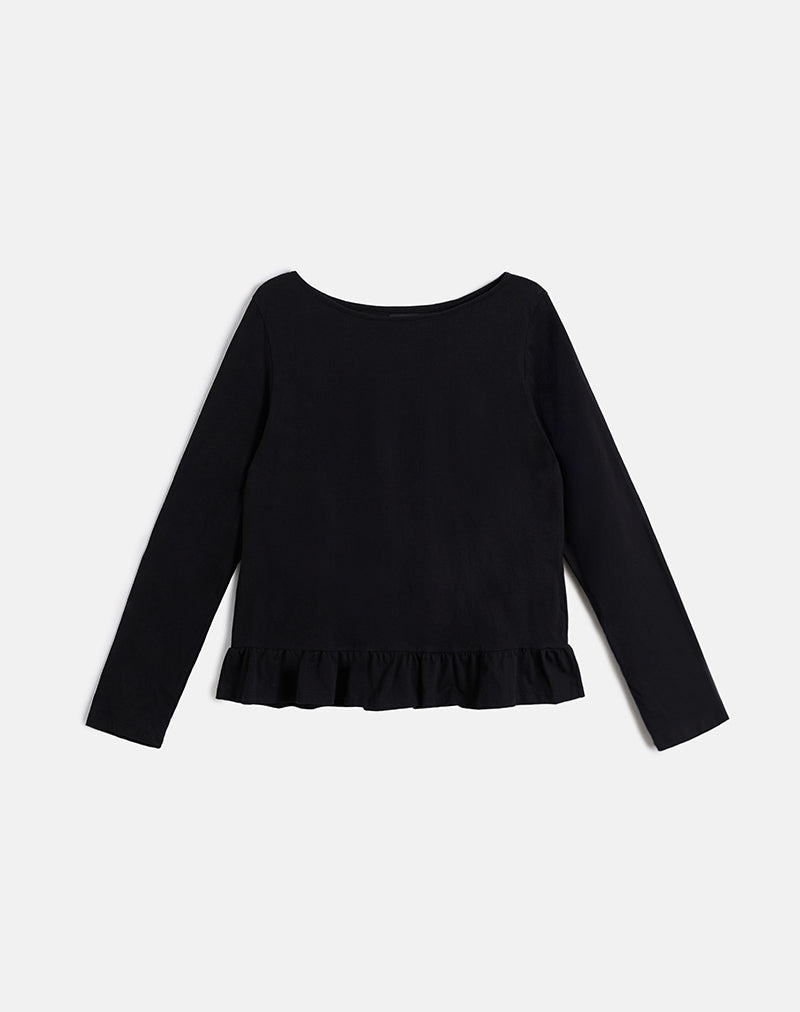 Image of Vivala Boxy Long Sleeve Top in Schwarz mit Rüschensaum