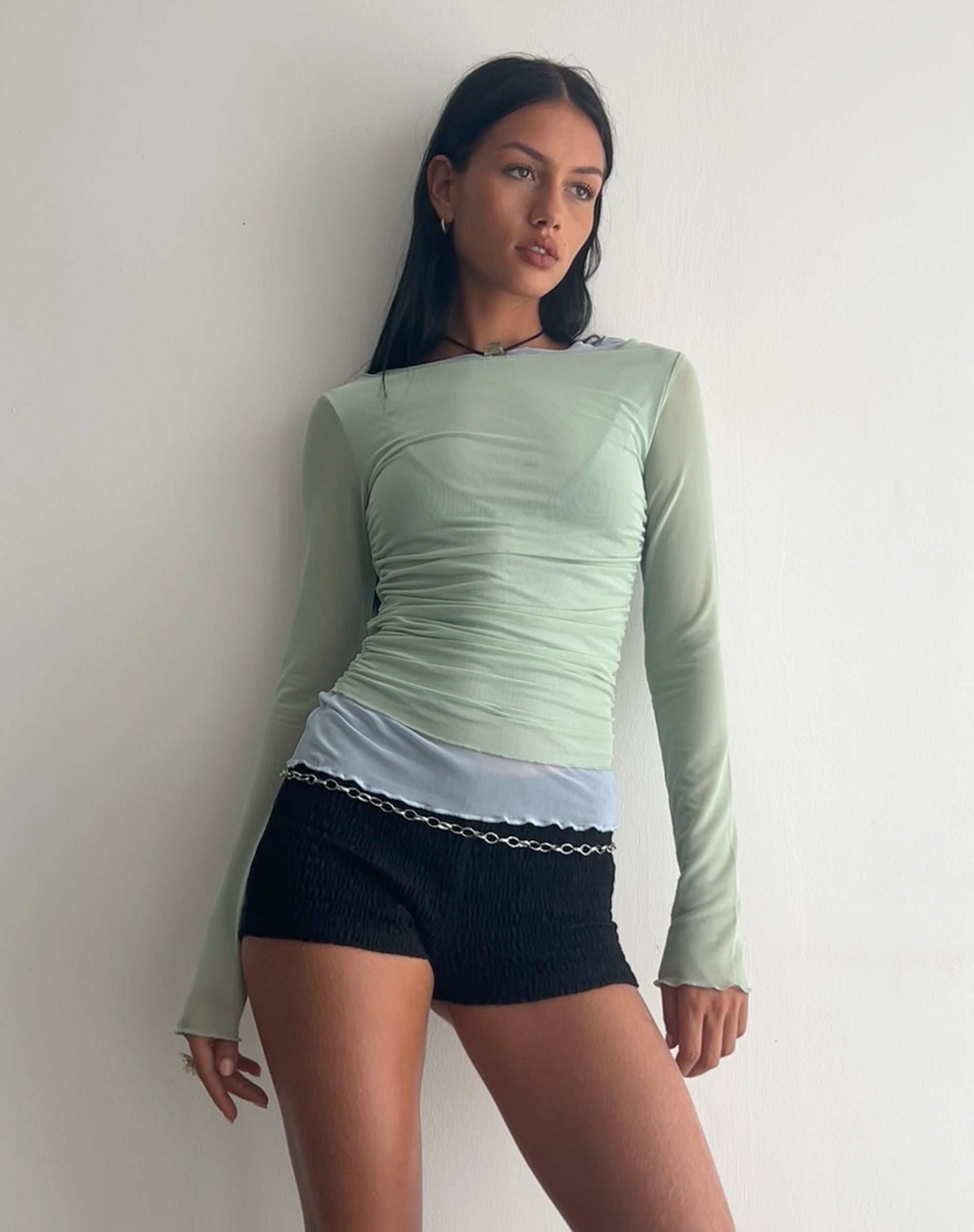 Image of Vrist Langärmeliges Mesh-Top in Frostblau