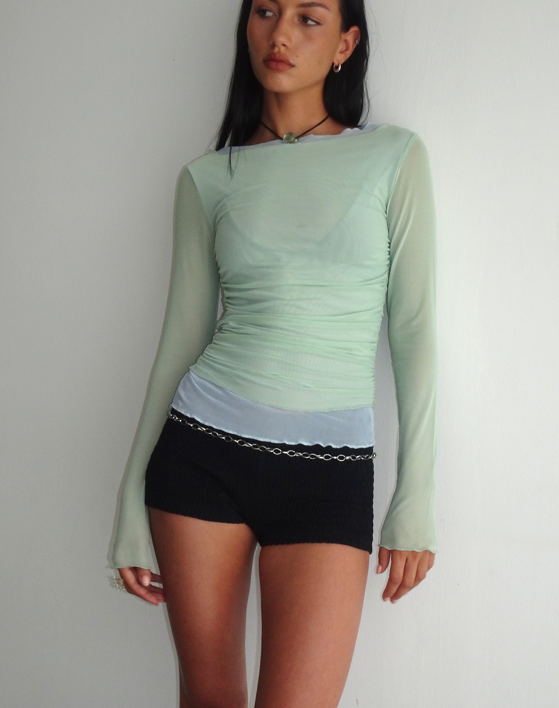 Image of Vrist Langärmeliges Mesh-Top in Frostblau