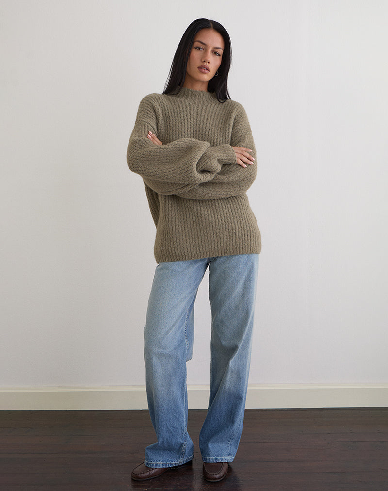 Viola Oversized Strickpullover in Hell-Olive