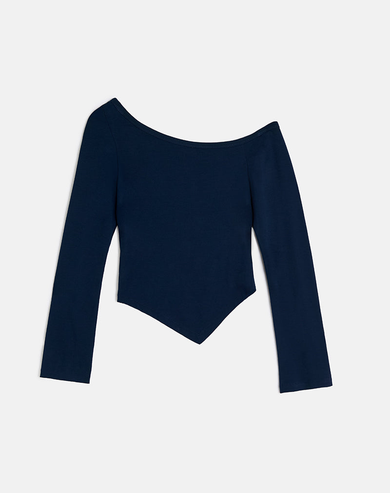 Image of Wakana Asymmetrisches langärmeliges Top in Navy