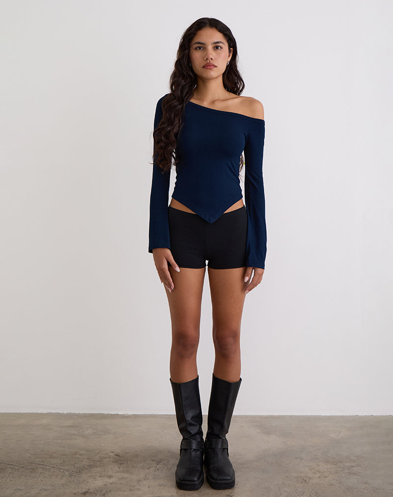 Image of Wakana Asymmetrisches langärmeliges Top in Navy