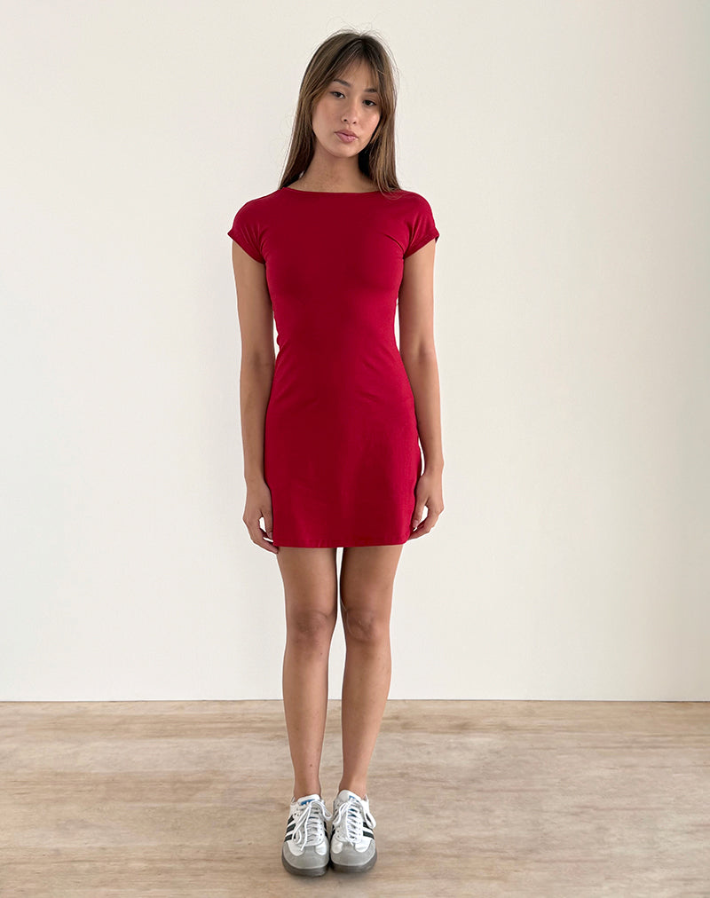 Image of Wangi Rückenfreies Minikleid in Adrenalinrot