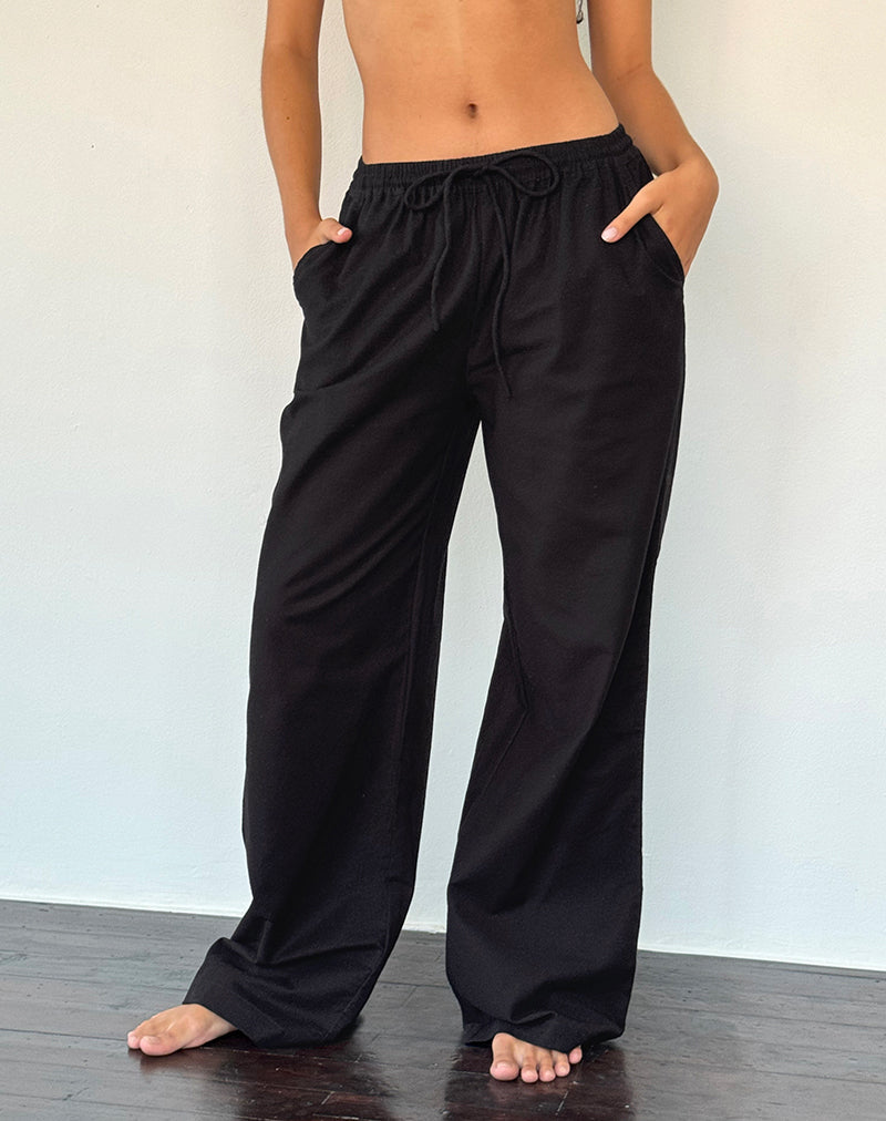 Wasic Leinenhose mit weitem Bein in Schwarz