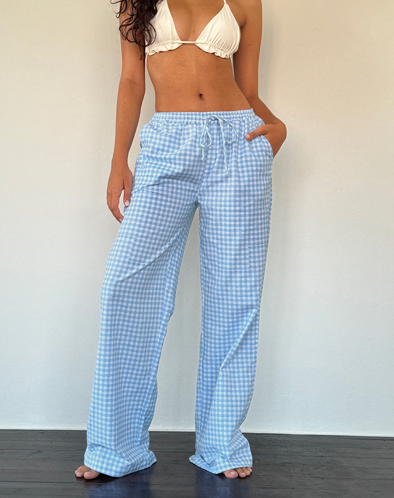 Wasic Leinenhose mit weitem Bein aus blauem Gingham