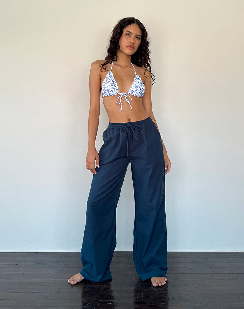 Wasic Leinenhose mit weitem Bein in Navy