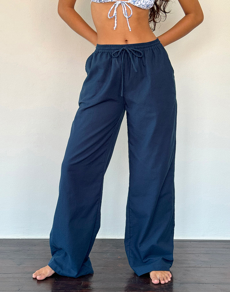 Wasic Leinenhose mit weitem Bein in Navy