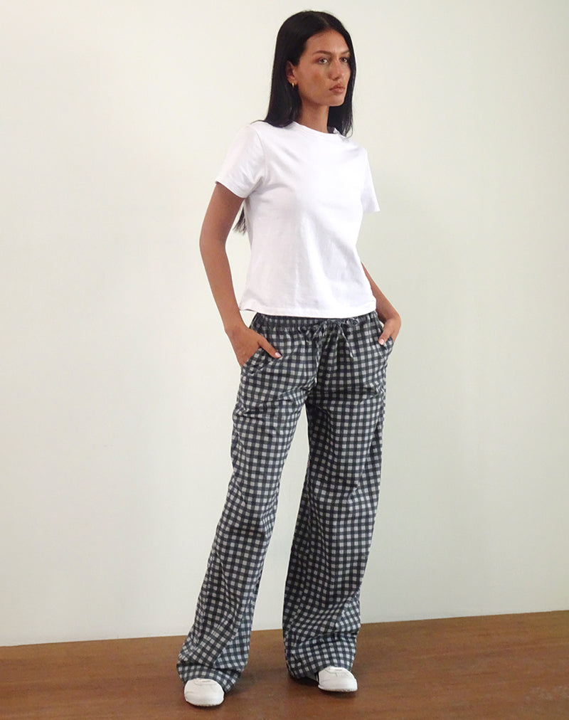 Image of Wasic Leinenhose mit weitem Bein in Schwarz und Grau mit Gingham-Tönen
