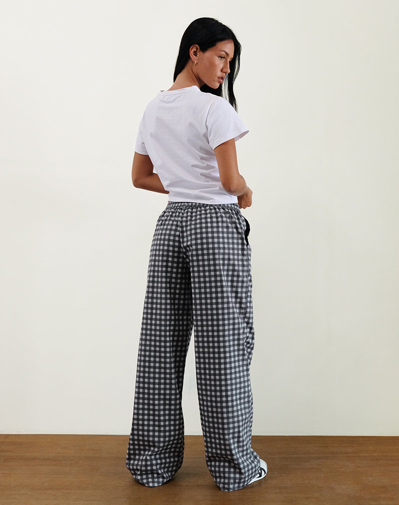 Image of Wasic Leinenhose mit weitem Bein in Schwarz und Grau mit Gingham-Tönen