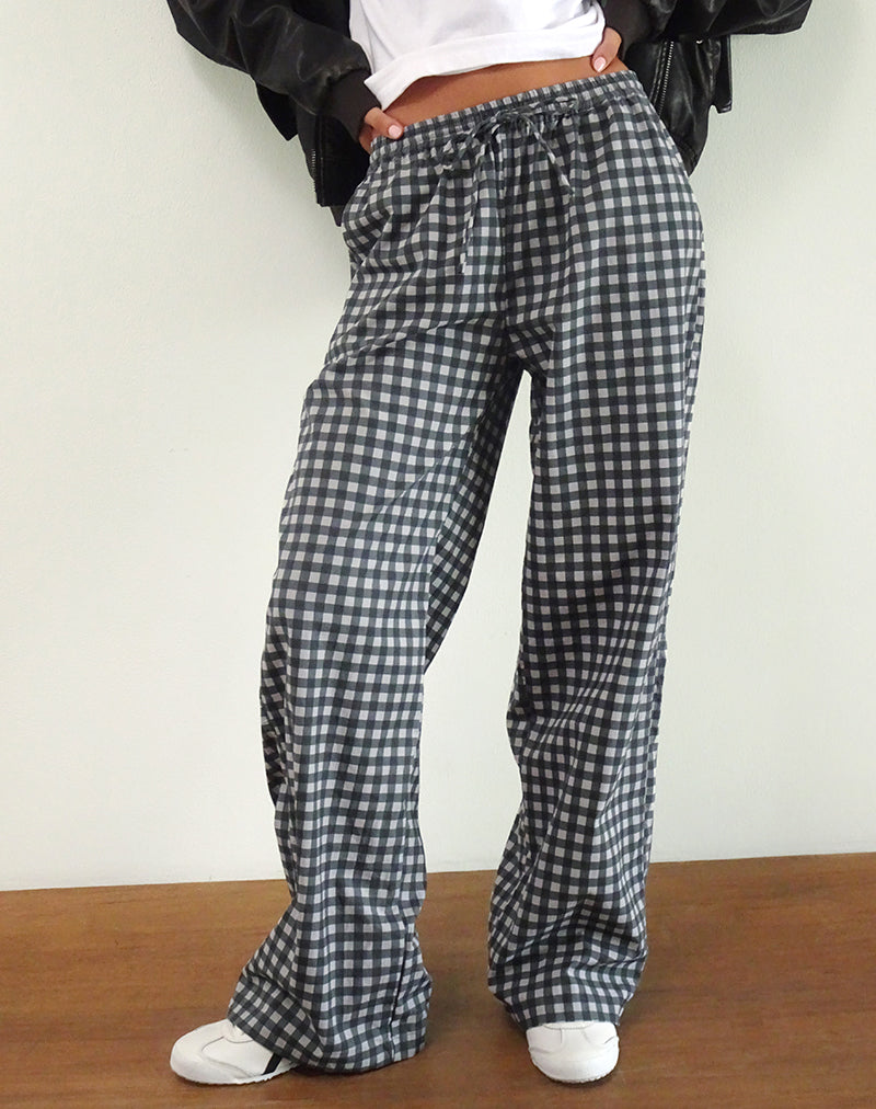Image of Wasic Leinenhose mit weitem Bein in Schwarz und Grau mit Gingham-Tönen