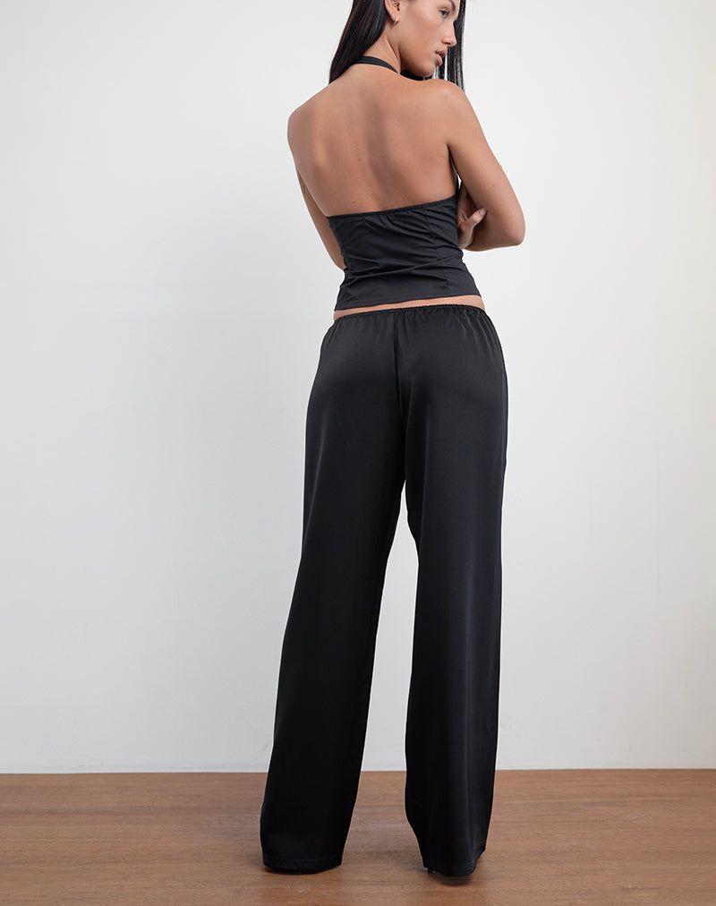 Waski Hose mit weitem Bein aus Satin Schwarz