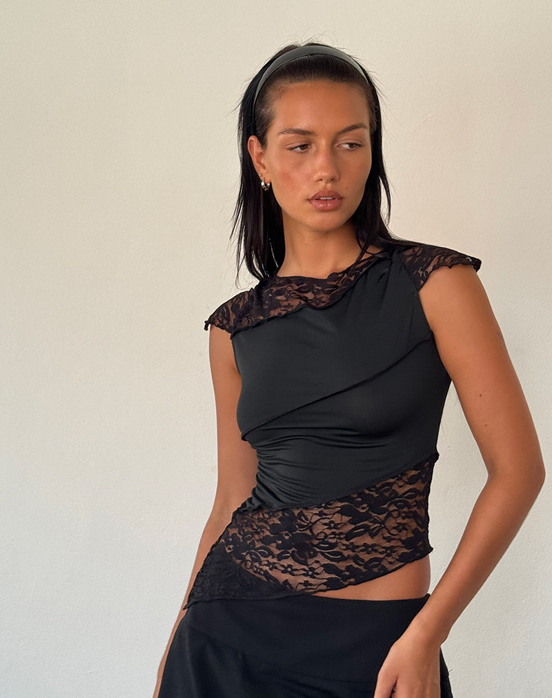 Weasly Spitzen-Top in Slinky Schwarz