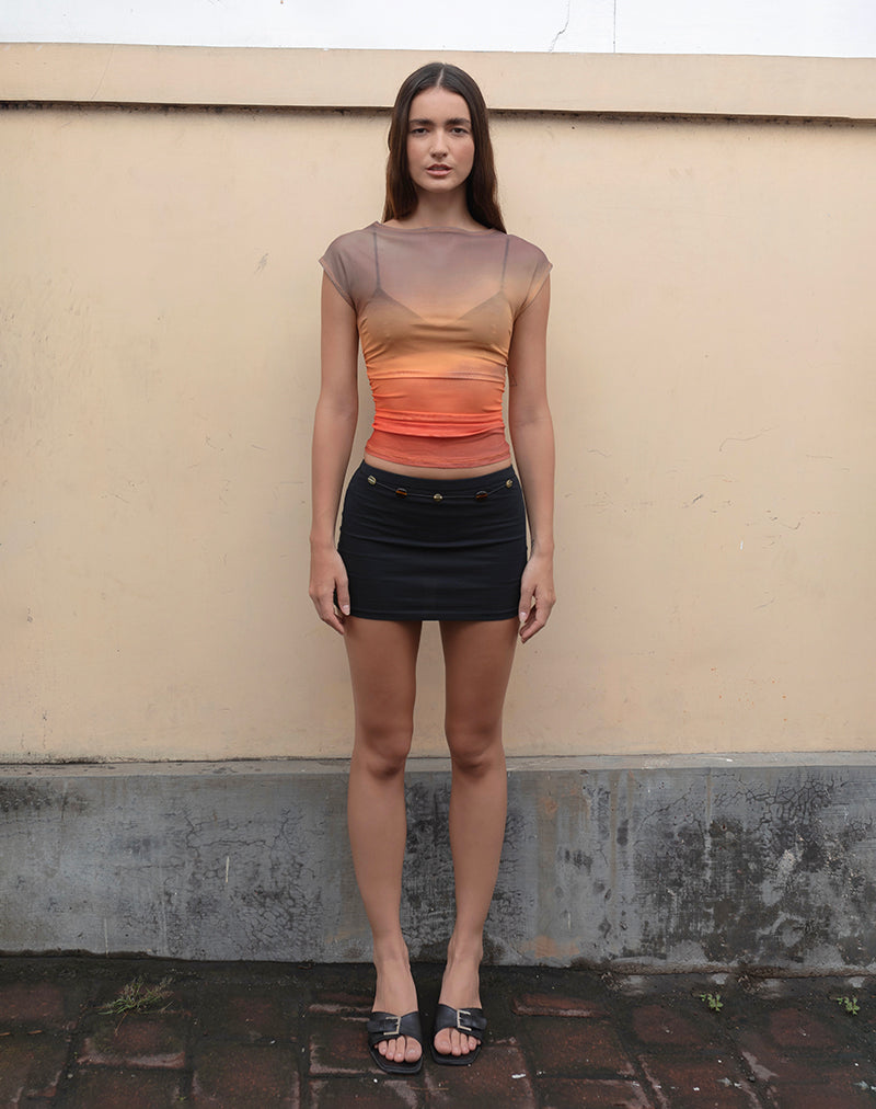 Bild von Bastille Top in Mesh Printed Orange Sunset