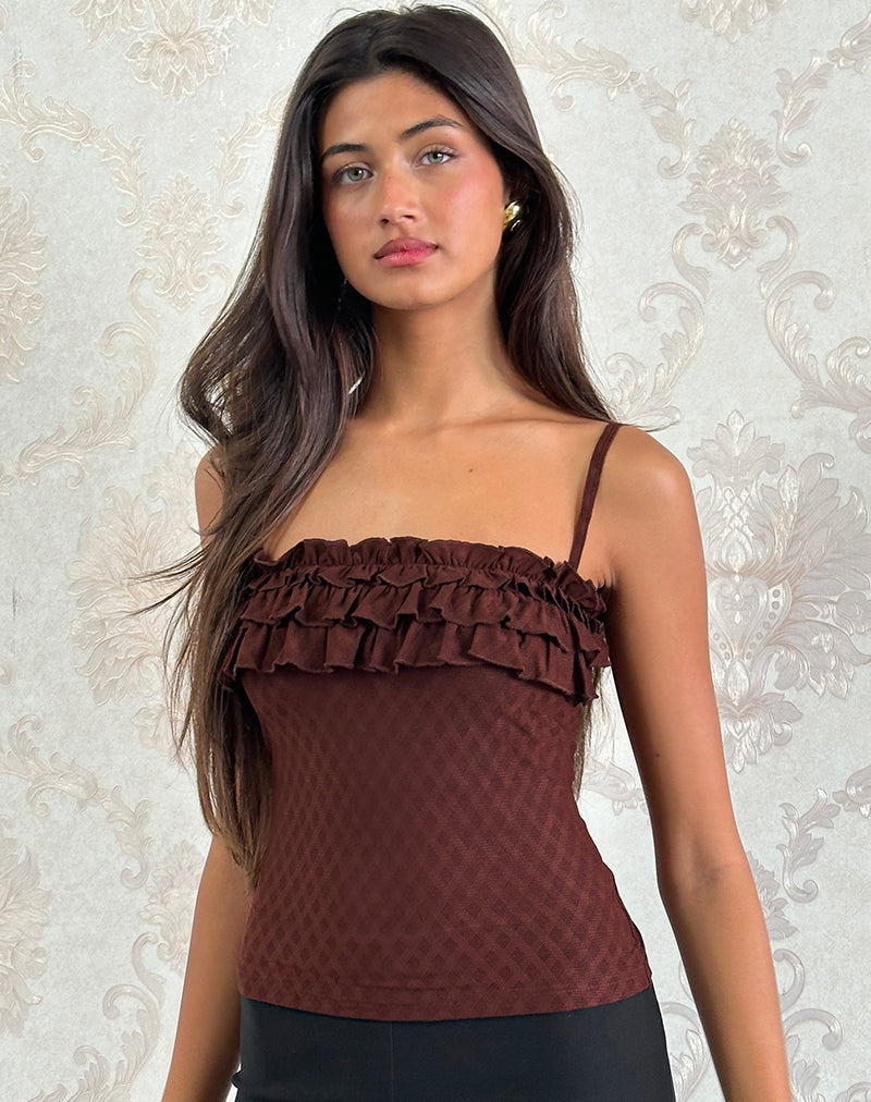 Bild von Wendy Ruffle Cami Top in Argyle Mesh Braun