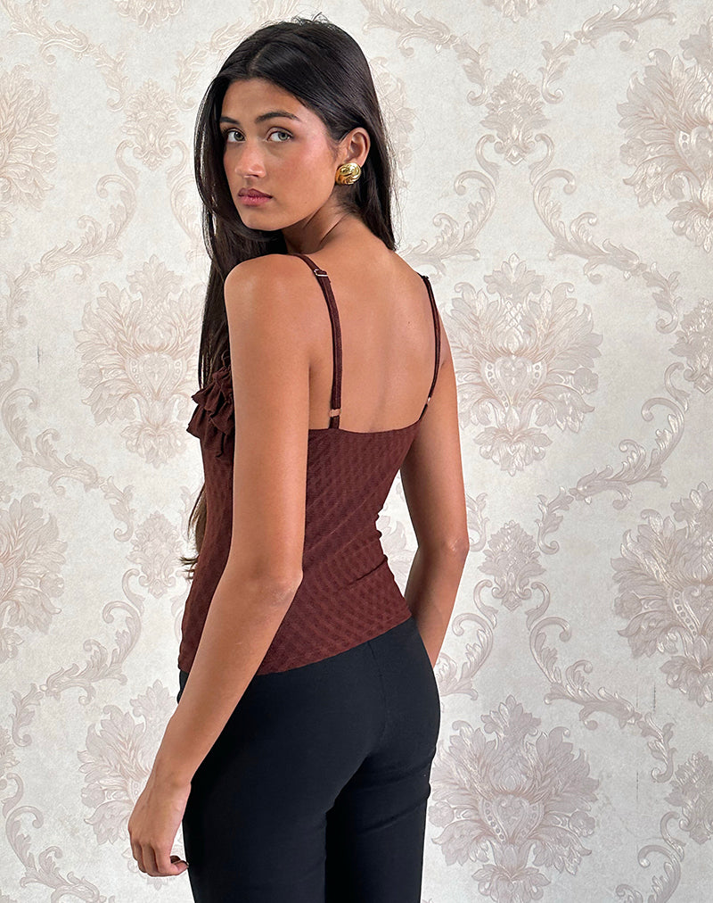 Bild von Wendy Ruffle Cami Top in Argyle Mesh Braun