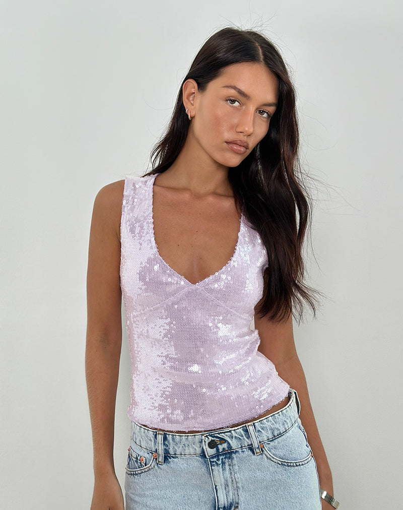 Wespiser Top in Pailletten-Soft-Lila