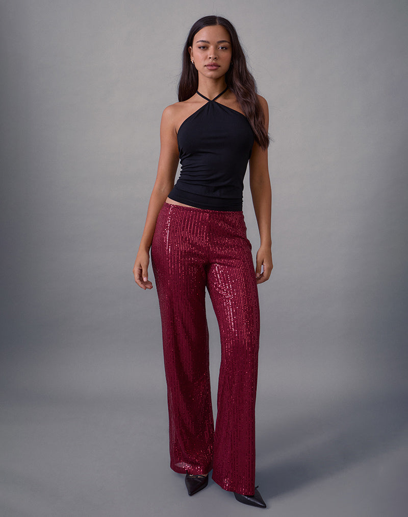 Bild der Wilaga-Hose mit weitem Bein in Pailletten-Maroon
