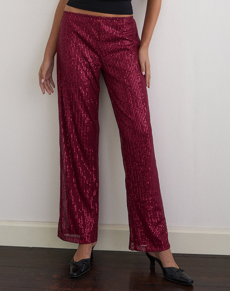 Image of Wilaga Wide Leg Trouser in Sequin Maroon