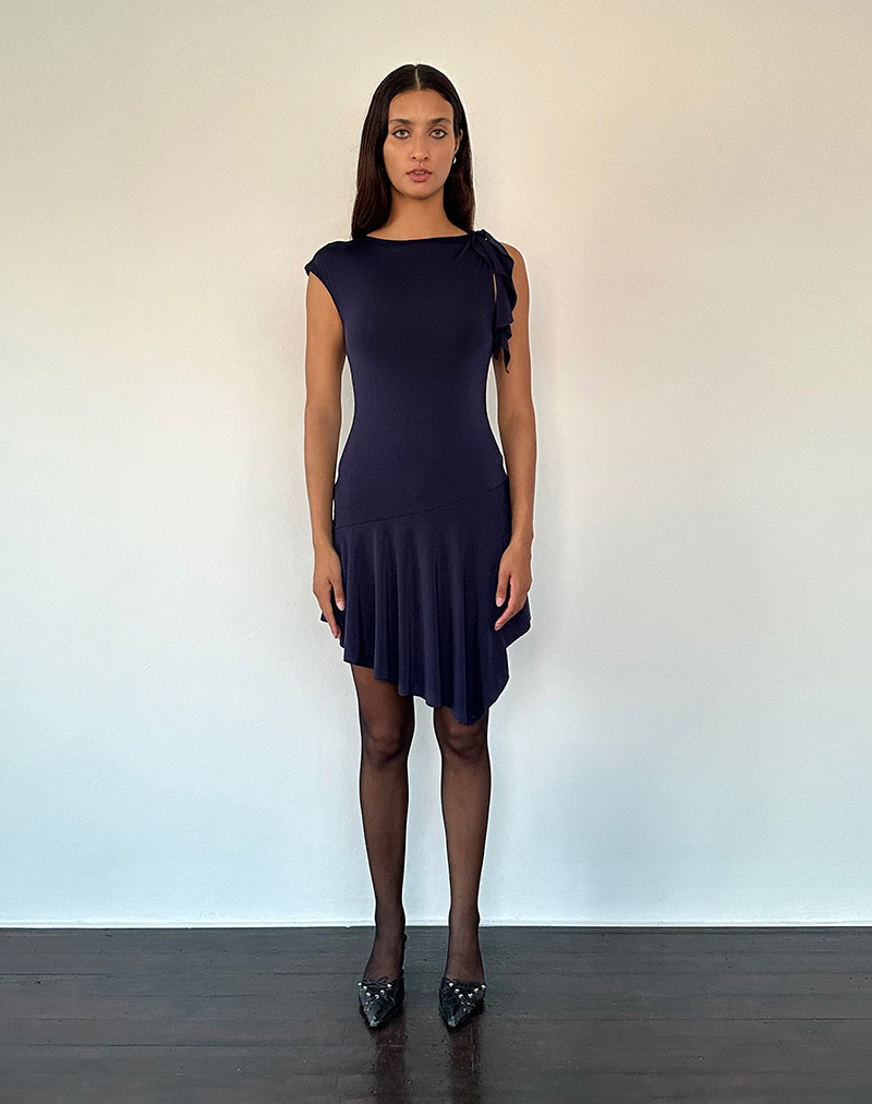 Winslow Asymmetrisches Rüschen-Minikleid in Navy