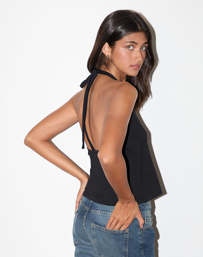 Wisty Neckholder Wrap Top aus Jersey Schwarz
