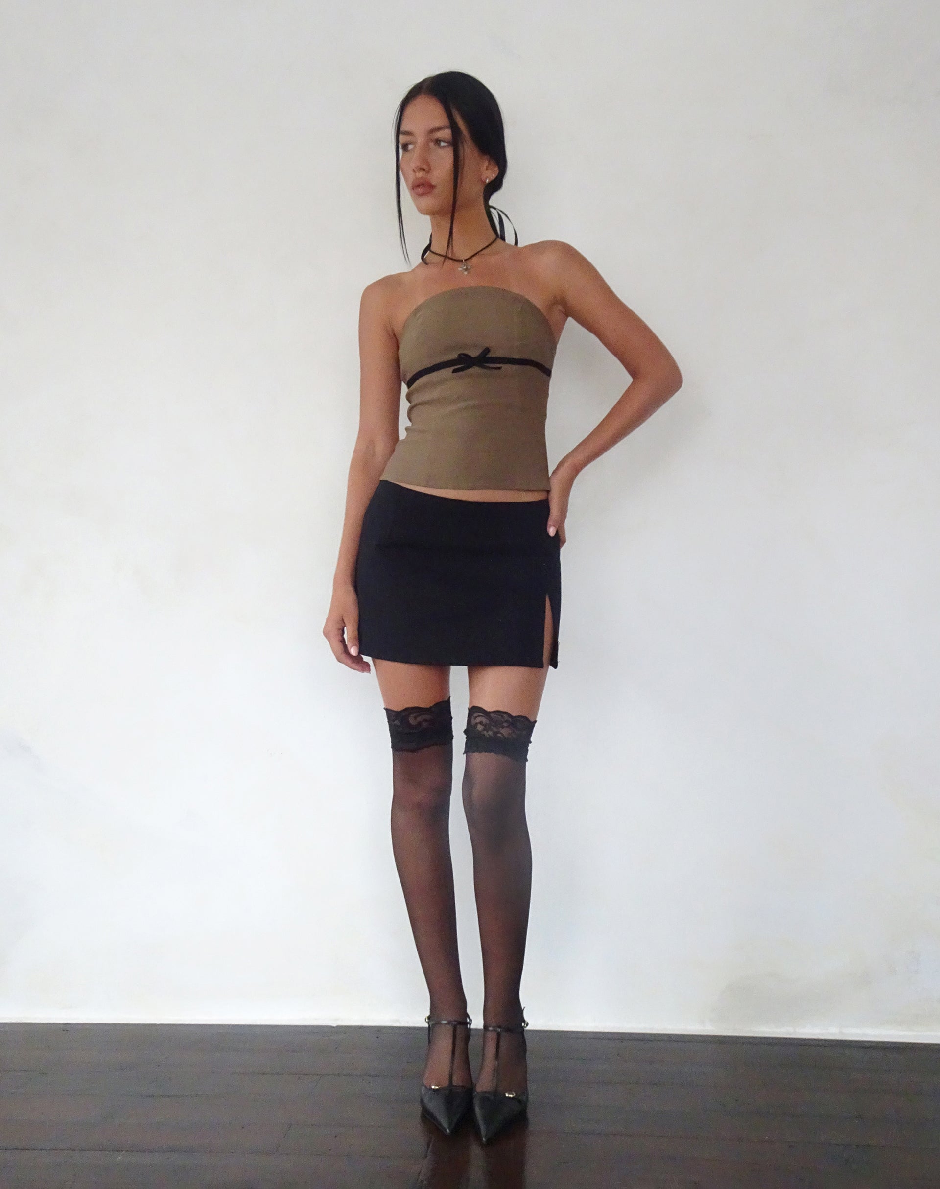 Image of Woyla Bandeau Top in Coco mit schwarzer Schleife