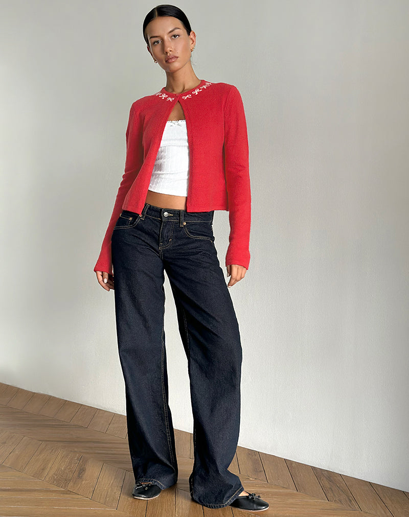 Bild von Wunara Strickjacke in Rot mit rosa Schleifen