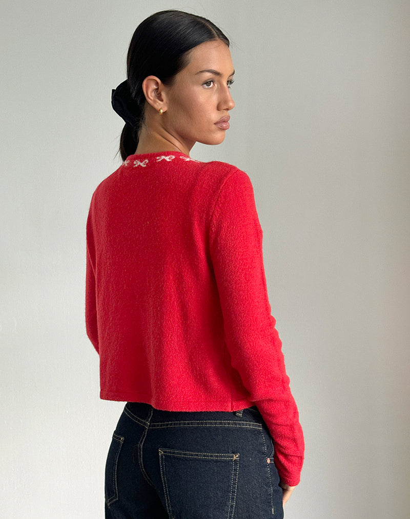 Bild von Wunara Strickjacke in Rot mit rosa Schleifen