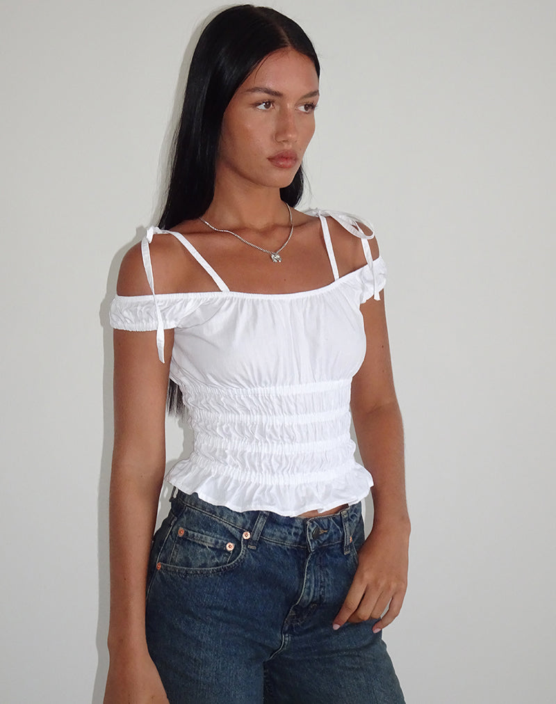 Bild von Xavan Bardot Tie Shoulder Top in Weiß