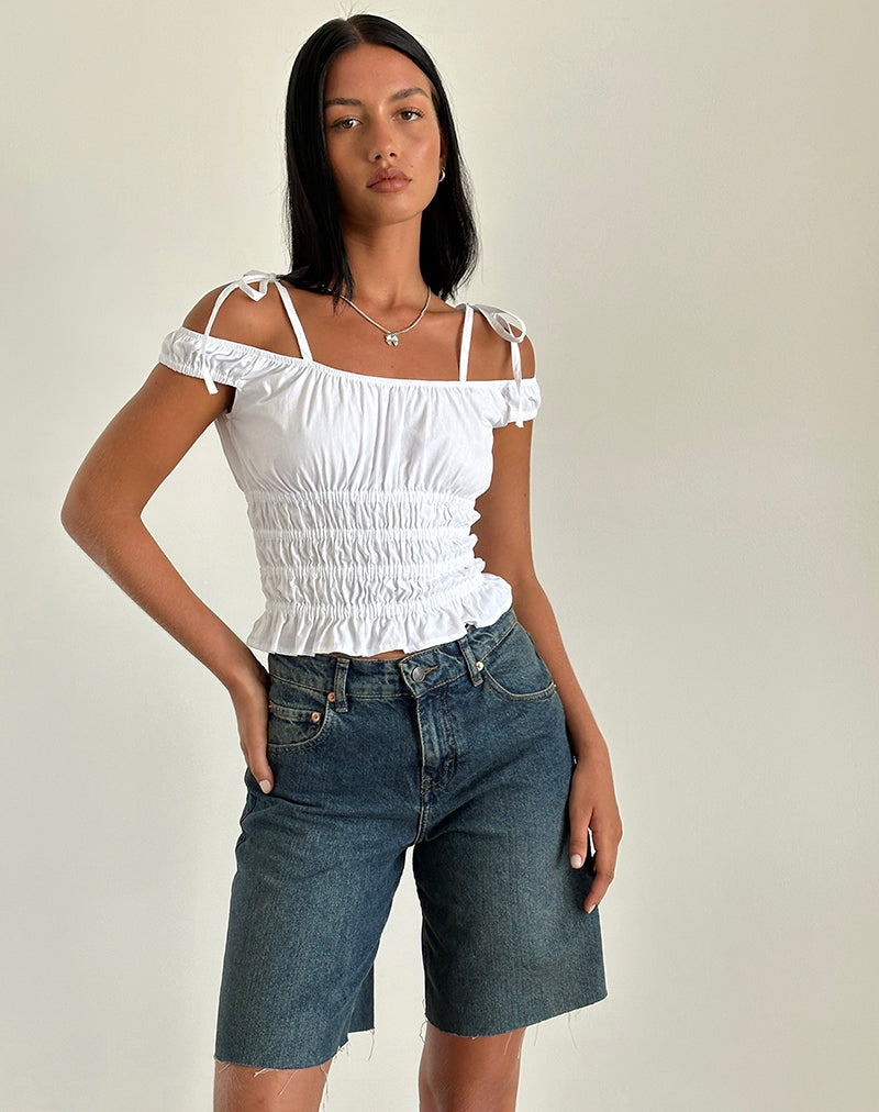 Bild von Xavan Bardot Tie Shoulder Top in Weiß