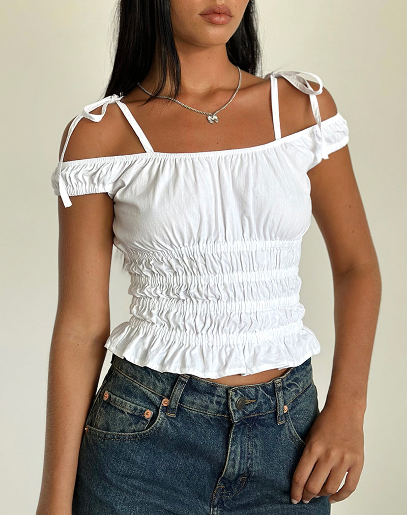 Bild von Xavan Bardot Tie Shoulder Top in Weiß