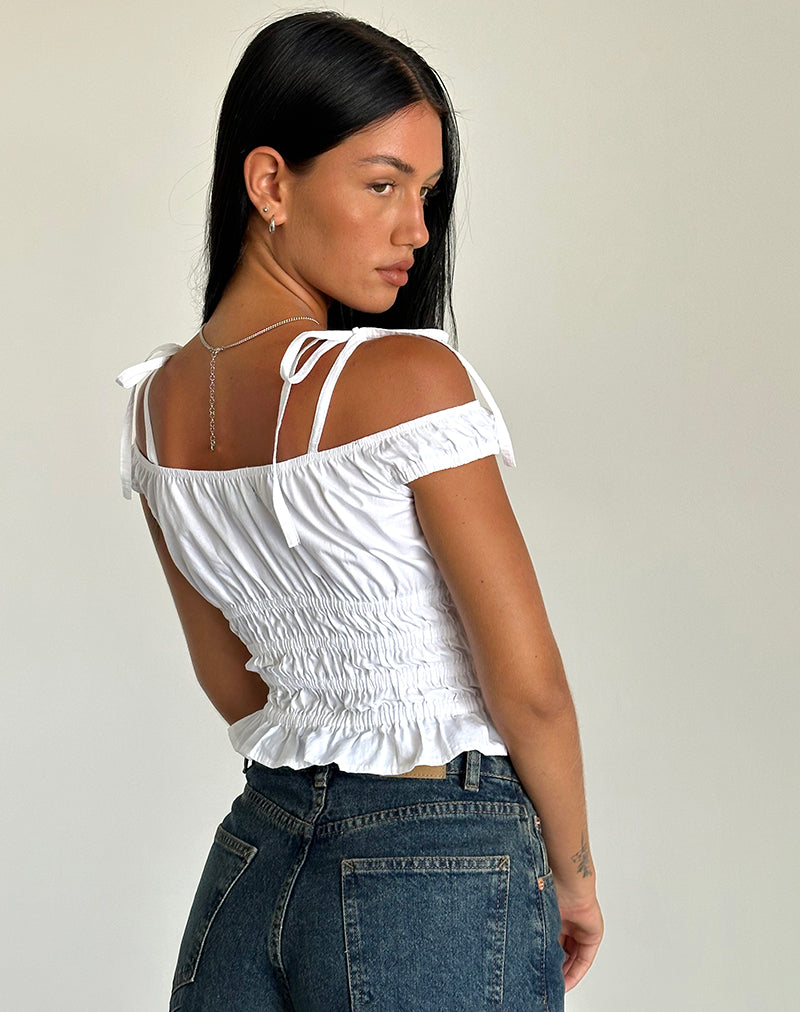 Bild von Xavan Bardot Tie Shoulder Top in Weiß