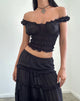 Image of Xavi Gerafftes Bardot-Top aus Chiffon Schwarz