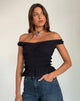 Image of Xavinia Gerafftes Bardot-Top aus schwarzer Popeline