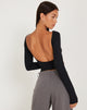 Bild von Xiabon Langärmeliges Crop Top in Schwarz