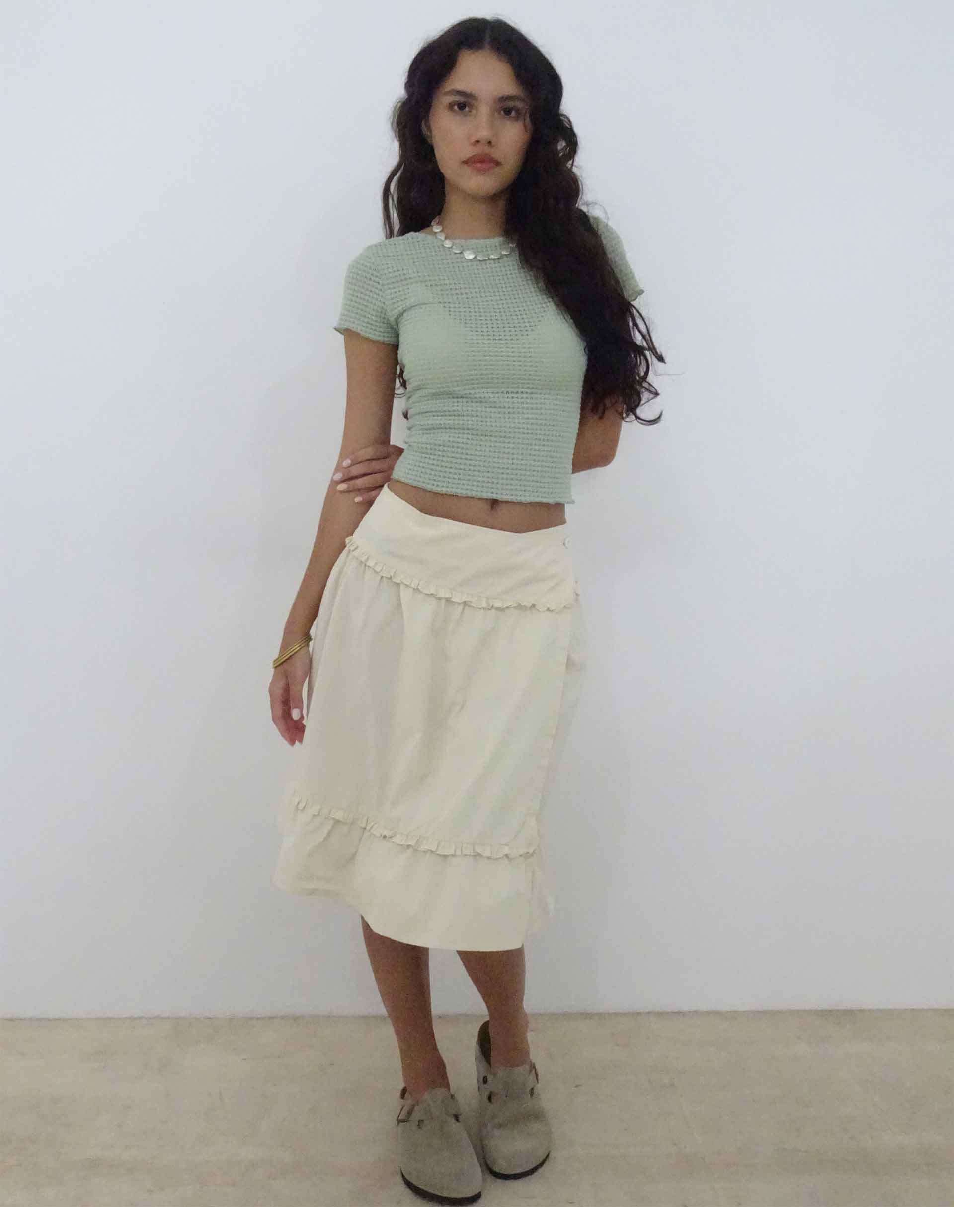 Bild von Xiwang Crop Top in Salbei Strukturierte Häkelei