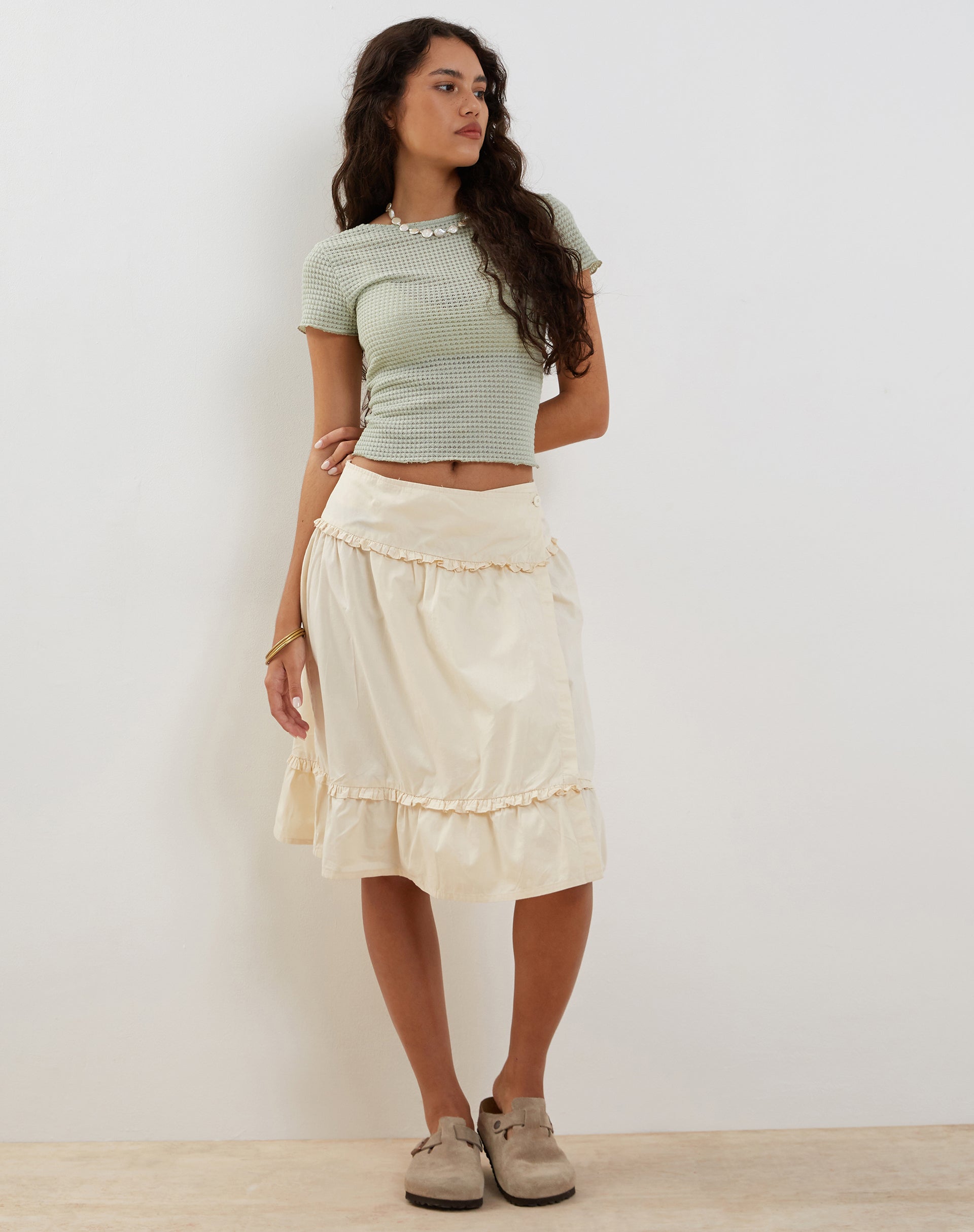 Bild von Xiwang Crop Top in Salbei Strukturierte Häkelei
