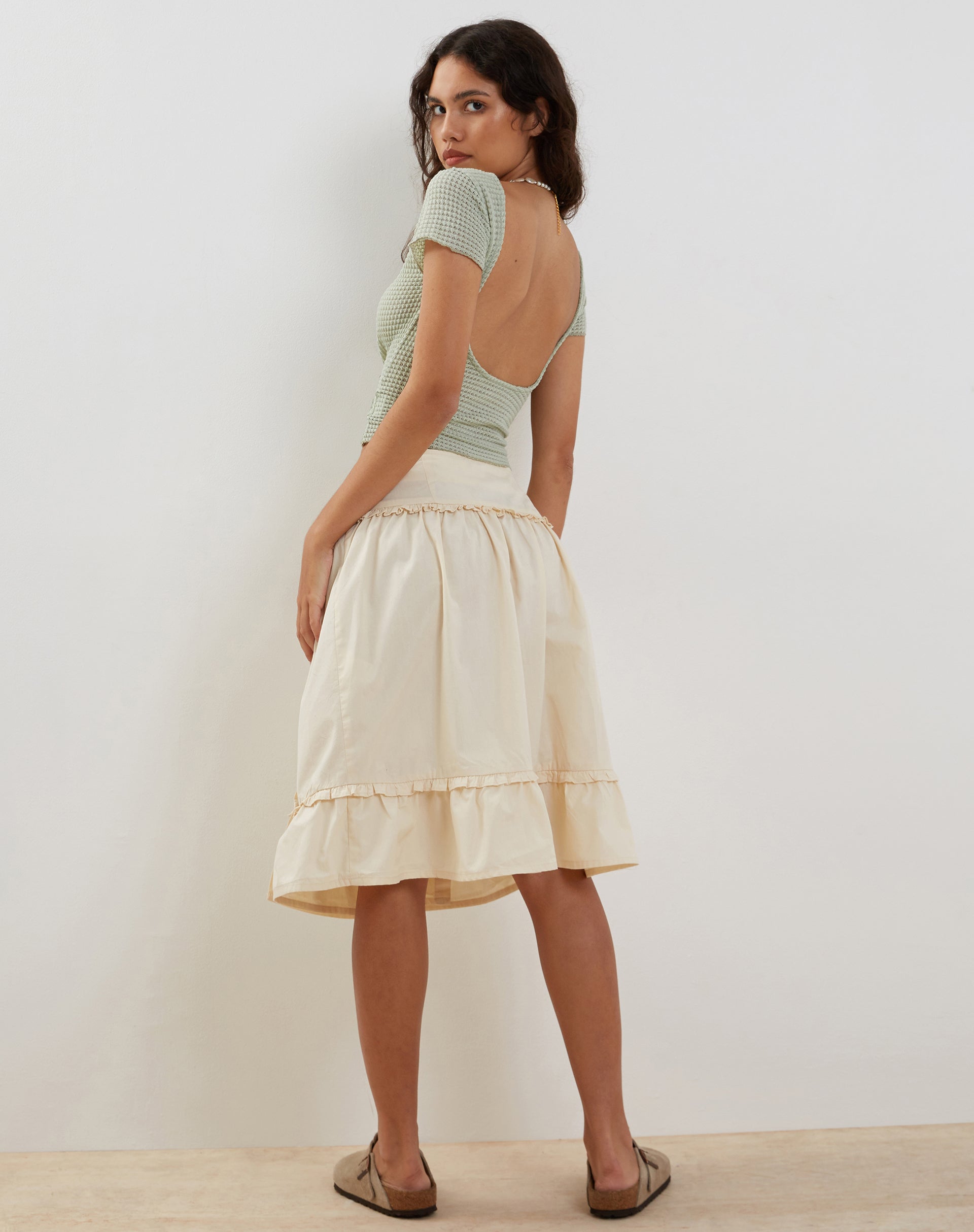 Bild von Xiwang Crop Top in Salbei Strukturierte Häkelei