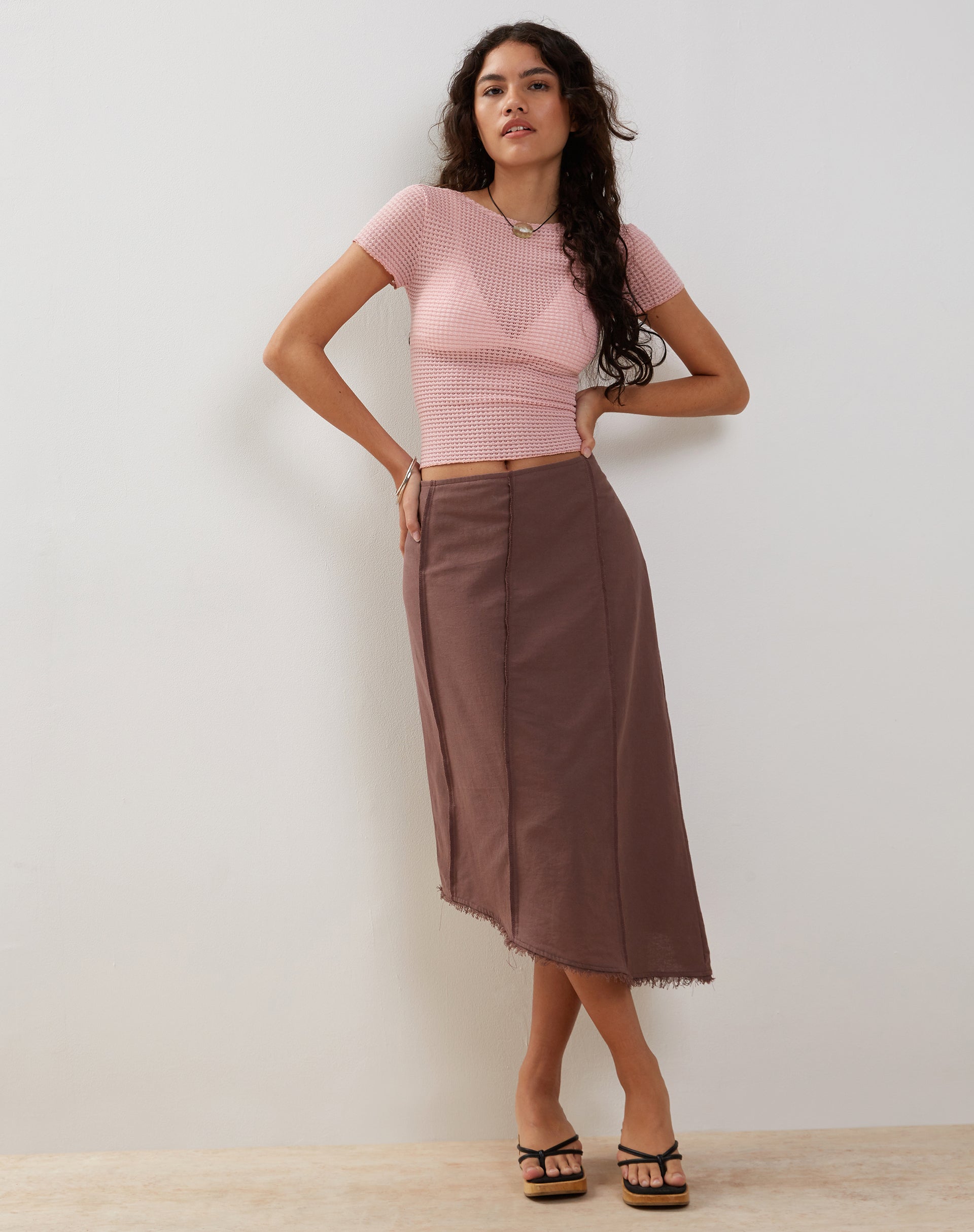Bild von Xiwang Crop Top in Lachs Strukturierte Häkelei