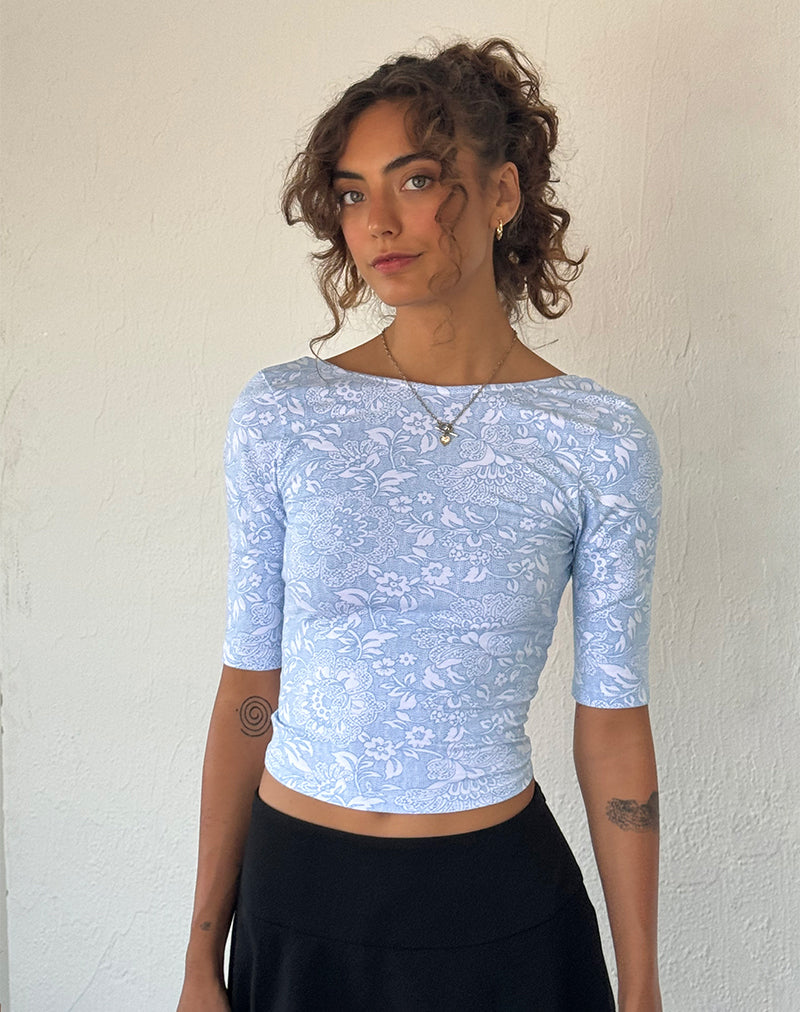 Image of Xiwani Top in Weiß Ornate Print Lycra