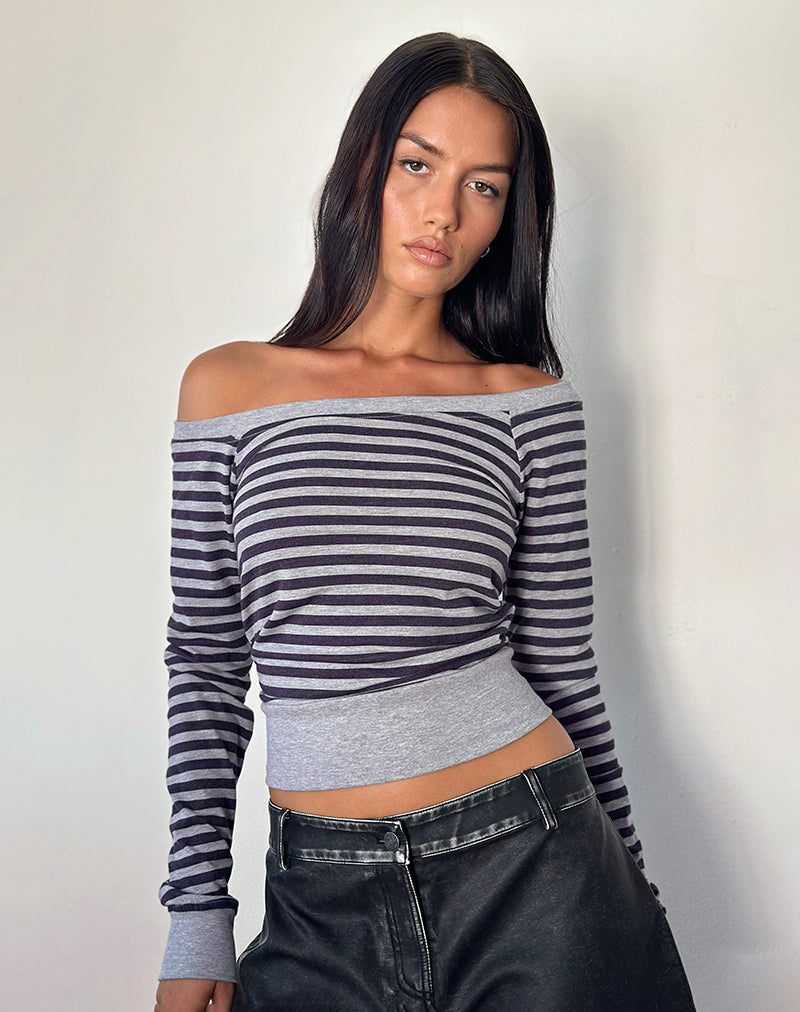 Bild von Yacin Slouchy Top in Grau und Schwarz gestreift